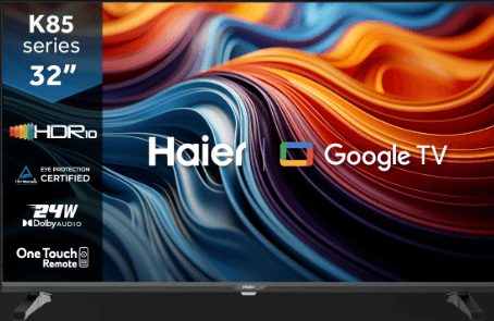 The Haier H32S85GX 32-inch Google TV LED TV is designed to deliver an immersive entertainment experience with vibrant visuals and smart features. The 32-inch LED display offers clear picture quality, vivid colors, and sharp details, making it ideal for bedrooms, living rooms, offices, and compact spaces. Its slim, modern design blends seamlessly with any home décor.